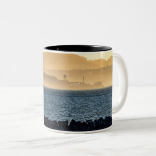 Golden Haze Over Alcatraz in San Francisco Art Two-Tone Coffee Mug