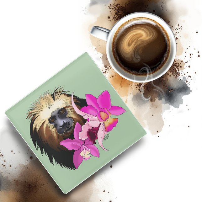 Golden-Headed Lion Tamarin Monkey Glass Coaster (Creator Uploaded)