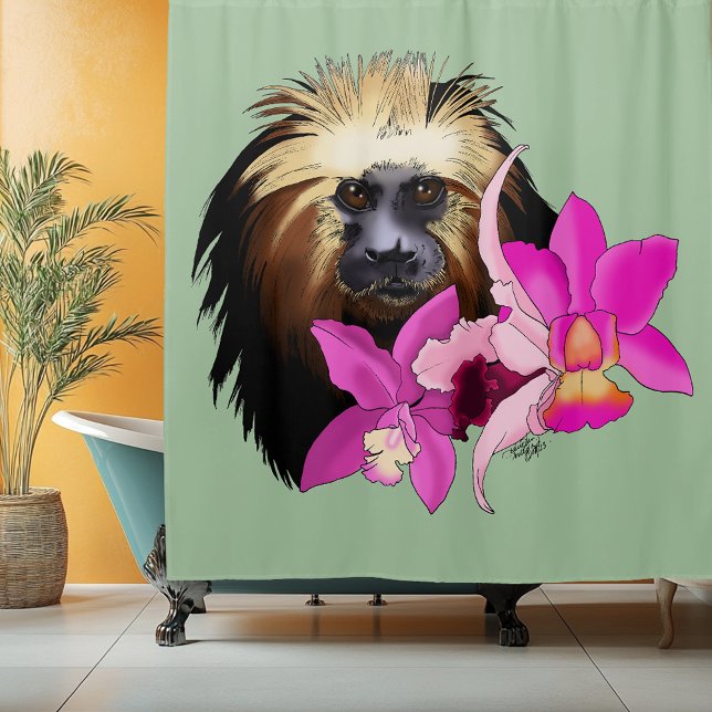 Golden-Headed Lion Tamarin Monkey Shower Curtain (Creator Uploaded)