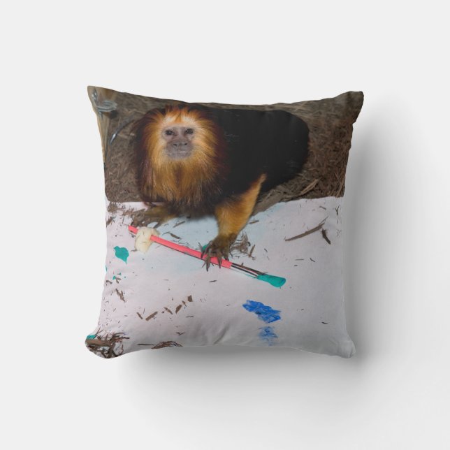 Golden-Headed Lion Tamarin Painting Throw Pillow (Front)