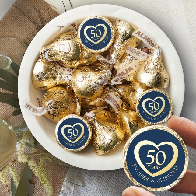 Golden heart 50th wedding anniversary custom names hershey®'s kisses® (Creator Uploaded)