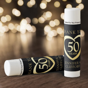 Golden heart 50th wedding anniversary custom names lip balm