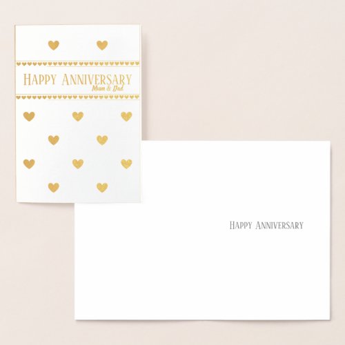 Golden heart 50th wedding anniversary mom and dad foil card