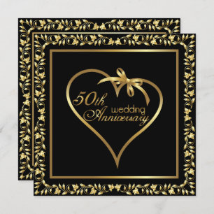 Golden Heart 50th Wedding Anniversary Party Invitation