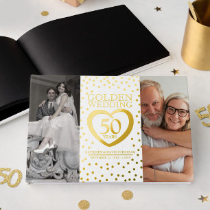 Golden heart 50th wedding anniversary photos white foil guest book