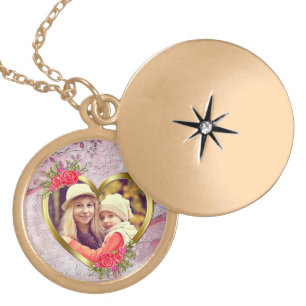 Golden Heart And Beautiful Roses Flowers Gold Plated Necklace