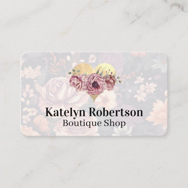 Golden Heart and Flowers Business Card (Front)