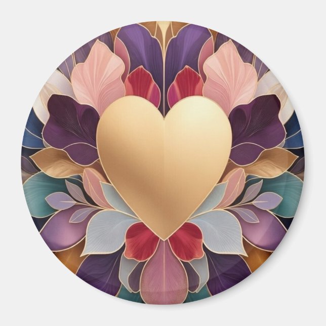 Golden Heart Bloom Elegant Multicolor Floral Sym Magnet (Front)