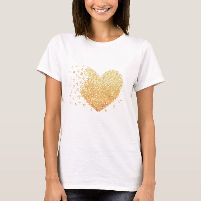 Golden Heart Butterflies Heart Tshirt  (Front)