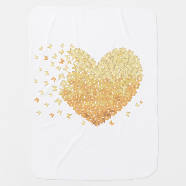 Golden Heart Butterflies Heart Tshirt  Baby Blanket (Front)