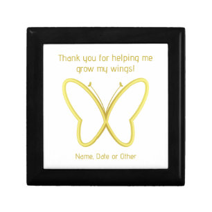 Golden Heart Butterfly Wooden Jewelry Keepsake Box