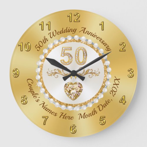 Golden Heart Diamond 50th Anniversary Wall Clock