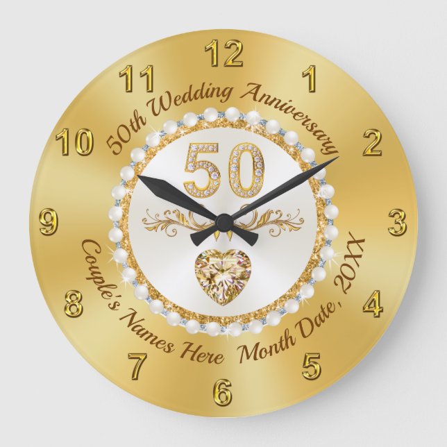 Golden Heart Diamond, 50th Anniversary Wall Clock (Front)