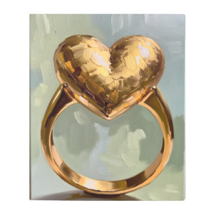 Golden Heart Engagement Ring Metal Wall Art