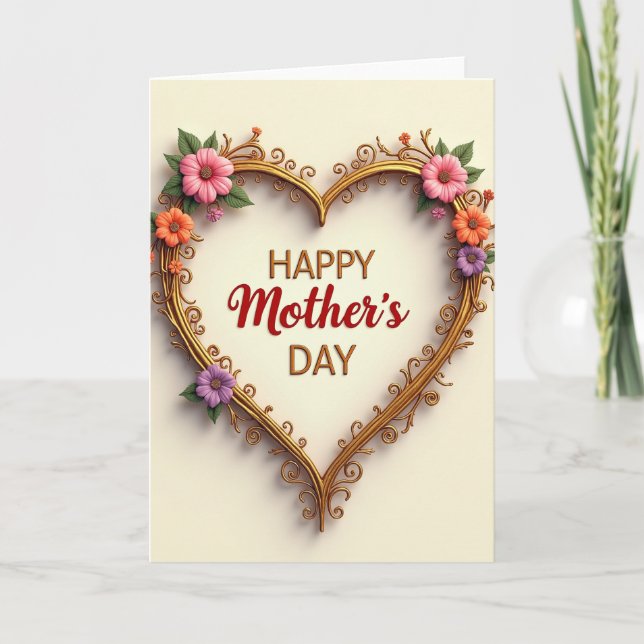 Golden Heart Floral Mother Card (Front)