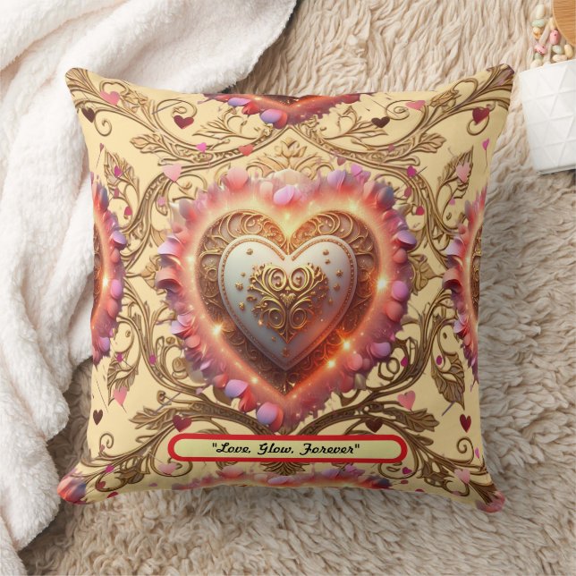 "Golden Heart Glow" Throw Pillow (Blanket)
