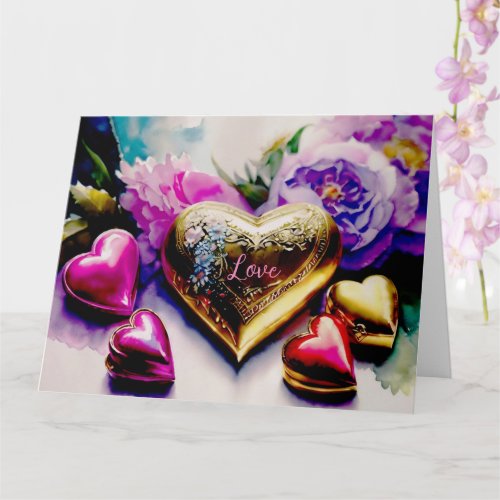 Golden heart  jewelry style AI art Card