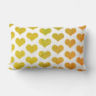 Golden Heart Patterns White Gold Glittery Ombre Lumbar Pillow
