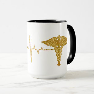 Golden Heart Rate with Caduceus Symbol Mug