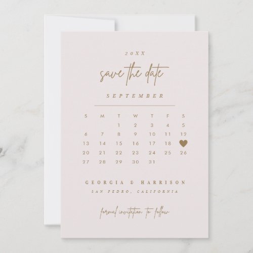 Golden Heart Save The Date Calendar Photo Card