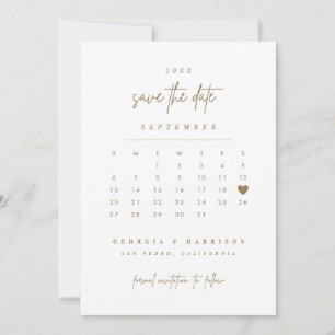 Golden Heart Save The Date Calendar Photo Card