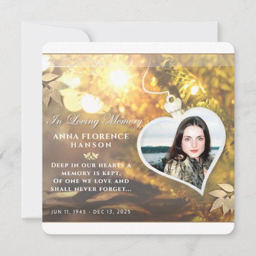 Golden Heart Square Photo Sympathy Thank You Card