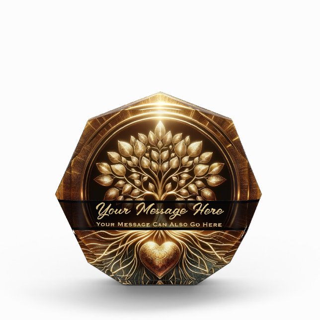 Golden Heart Tree of Life Acrylic Award (Front)