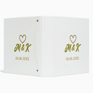 Golden heart wedding couple name letter modern 3 ring binder