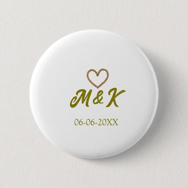 Golden heart wedding couple name letter modern  button (Front)