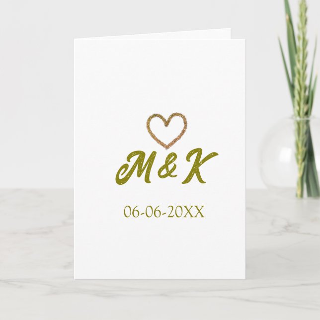 Golden heart wedding couple name letter modern  card (Front)