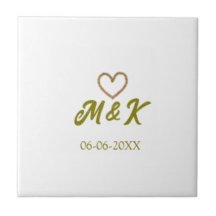 Golden heart wedding couple name letter modern ceramic tile