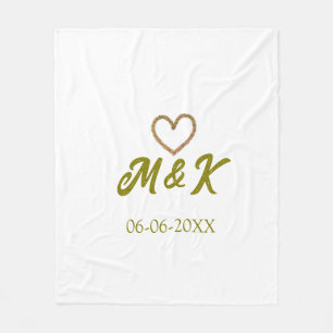Golden heart wedding couple name letter modern fleece blanket