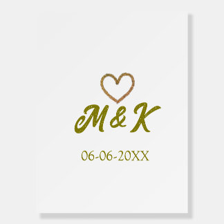 Golden heart wedding couple name letter modern  foam board