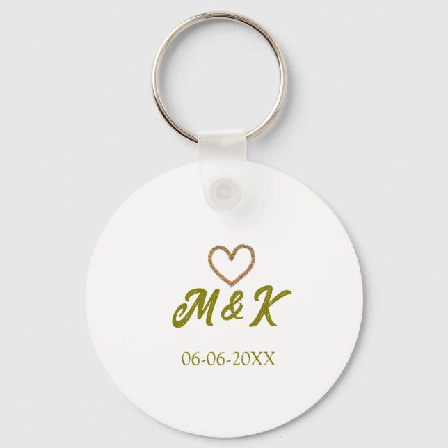 Golden heart wedding couple name letter modern  keychain (Front)