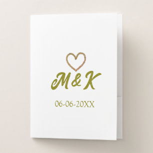Golden heart wedding couple name letter modern pocket folder