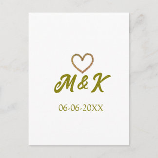 Golden heart wedding couple name letter modern  postcard
