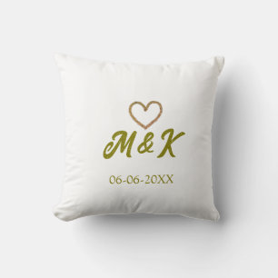 Golden heart wedding couple name letter modern throw pillow