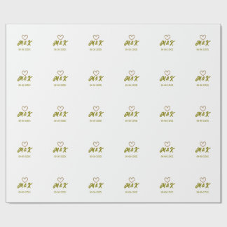 Golden heart wedding couple name letter modern  wrapping paper