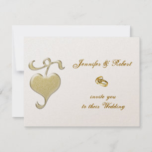 Golden Heart Wedding Invitation