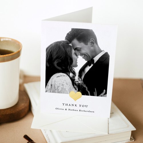 Golden Heart  Wedding Photo Thank You Foil Greeting Card