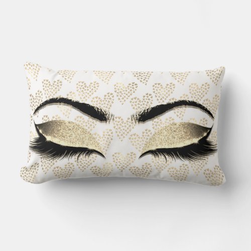 Golden Heart White Eye Browns Glitter Makeup Lumbar Pillow