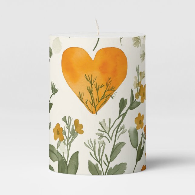 Golden Heart Wildflower - Pillar Candle (Front)
