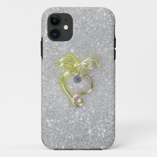 Golden Heart with Diamond and Sparkles iPhone 11 Case