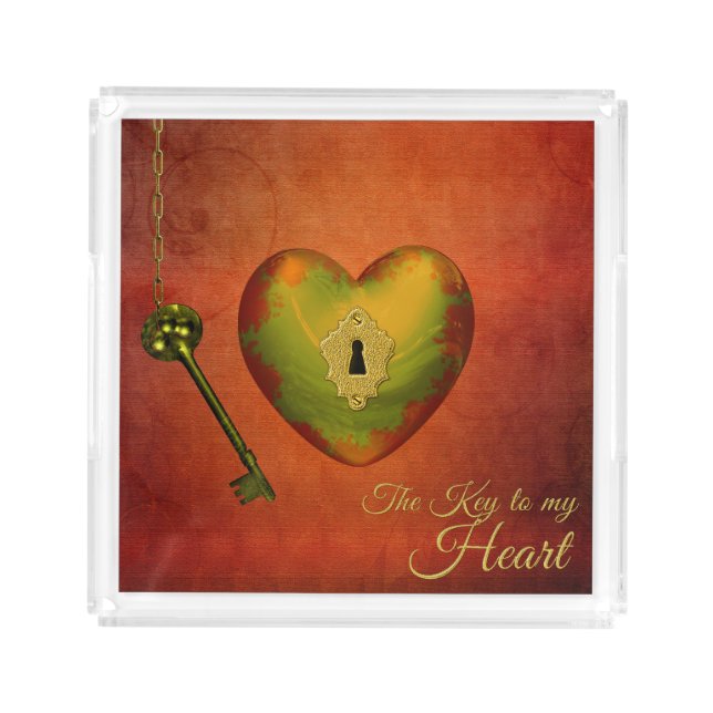 Golden Heart with Key Acrylic Tray (Front)