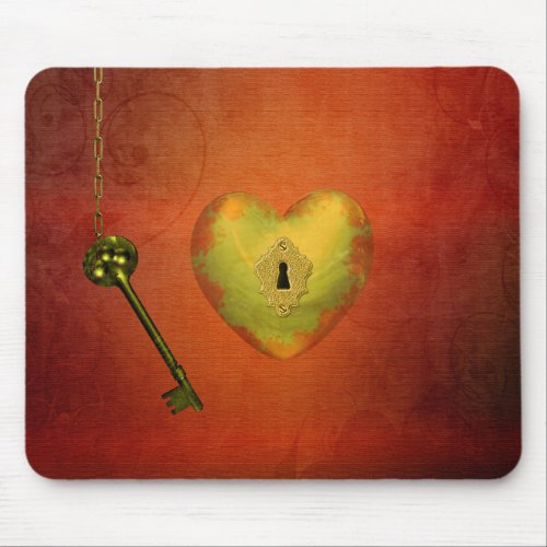 Golden Heart with Key Mouse Pad