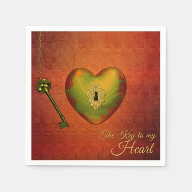 Golden Heart with Key Napkins (Front)