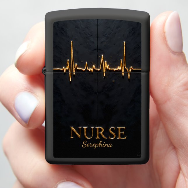 Golden Heartbeat Nurse Ekg Critical Gift Zippo Lighter (In Hand)