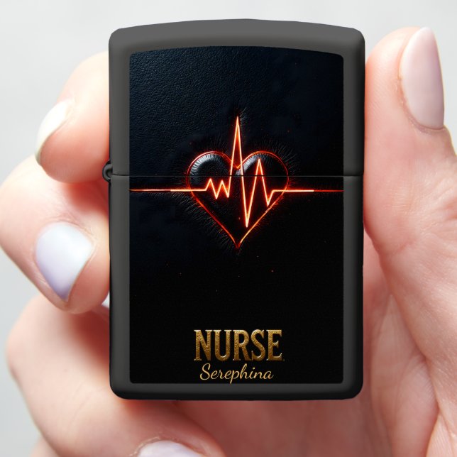 Golden Heartbeat Nurse Ekg Critical Gift Zippo Lighter (In Hand)