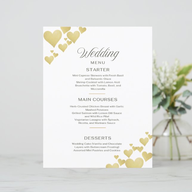 Golden Heartbeat Wedding Menu (Standing Front)