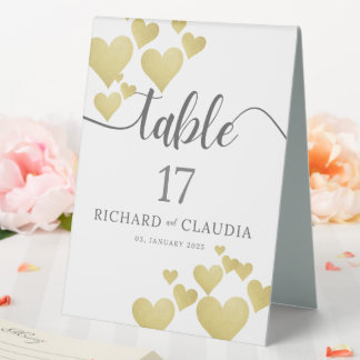 Golden Heartbeat Wedding Table Number Card Tent